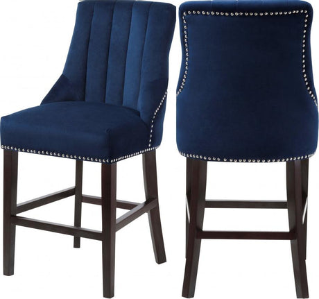 Meridian Furniture - Oxford Velvet Counter Stool In Navy (Set Of 2) - 722Navy-C