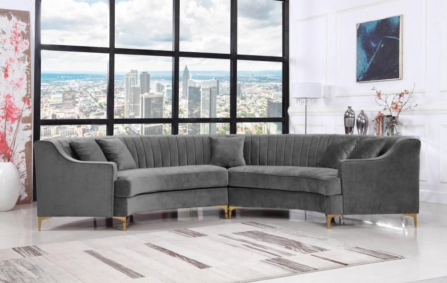 Meridian Furniture - Jackson 2 Piece Sectional Velvet In Grey - 673Grey-Sectional