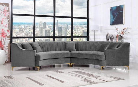 Meridian Furniture - Jackson 2 Piece Sectional Velvet In Grey - 673Grey-Sectional