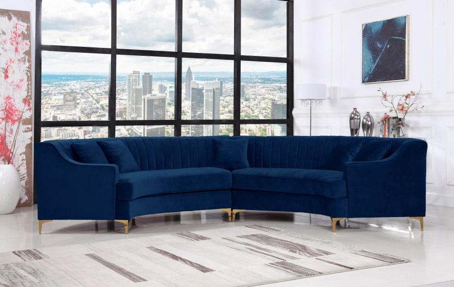 Meridian Furniture - Jackson 2 Piece Sectional Velvet In Navy - 673Navy-Sectional