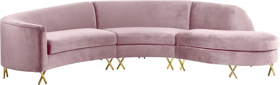 Meridian Furniture - Serpentine 3 Piece Sectional Velvet In Pink - 671Pink-Sectional