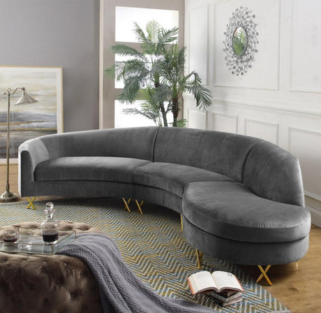 Meridian Furniture - Serpentine 3 Piece Sectional Velvet In Grey - 671Grey-Sectional