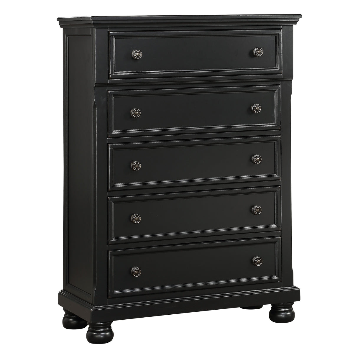 Casual Transitional Styling 1pc Chest of Drawers Black Finish Bun Feet Bedroom Furniture - Home Elegance USA