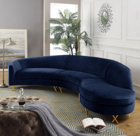 Meridian Furniture - Serpentine 3 Piece Sectional Velvet In Navy - 671Navy-Sectional