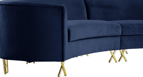 Meridian Furniture - Serpentine 3 Piece Sectional Velvet In Navy - 671Navy-Sectional