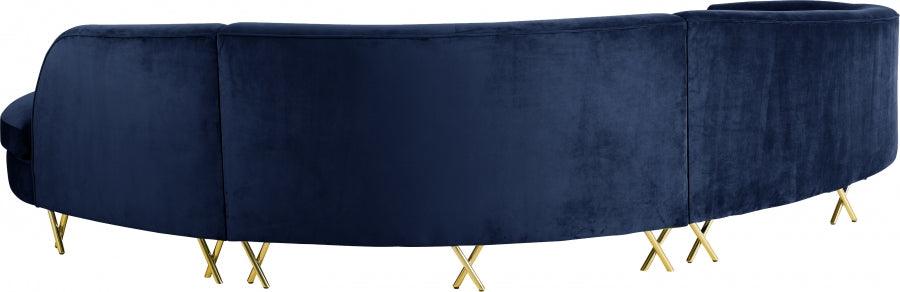 Meridian Furniture - Serpentine 3 Piece Sectional Velvet In Navy - 671Navy-Sectional