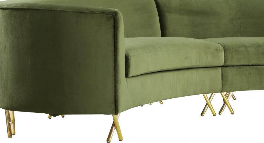 Meridian Furniture - Serpentine 3 Piece Sectional Velvet In Olive - 671Olive-Sectional