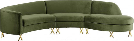 Meridian Furniture - Serpentine 3 Piece Sectional Velvet In Olive - 671Olive-Sectional