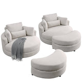 [Video] Welike Swivel Accent Barrel Modern Sofa Lounge Club Big Round Chair with Storage Ottoman Linen Fabric for Living Room Hotel with Pillows . *2PCS Home Elegance USA