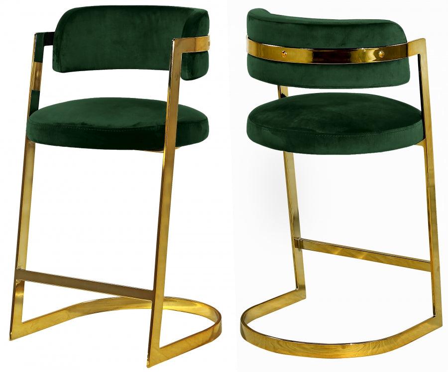Meridian Furniture - Stephanie Velvet Counter Stool Set Of 2 In Green - 796Green-C