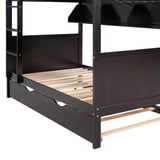 Twin-Over-Twin Bunk Bed with Twin size Trundle , Separable Bunk Bed with Bookshelf for Bedroom -Espresso - Home Elegance USA