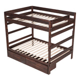 Full over Full Wood Bunk Bed with 2 Drawers, Espresso - Home Elegance USA