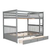 Full-Over-Full Bunk Bed with Ladders and Two Storage Drawers (Gray) - Home Elegance USA