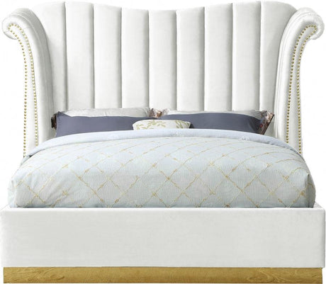 Meridian Furniture - Flora Velvet Queen Bed In White - Florawhite-Q