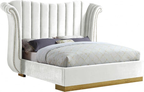 Meridian Furniture - Flora Velvet Queen Bed In White - Florawhite-Q