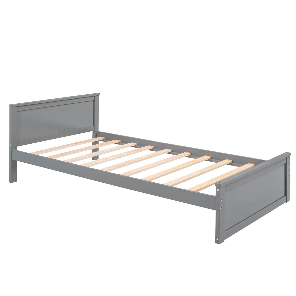 Twin size Loft Bed with a Stand-alone bed, Shelves,Desk,and Wardrobe-Gray - Home Elegance USA