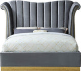 Meridian Furniture - Flora Velvet Queen Bed In Grey - Floragrey-Q