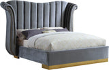 Meridian Furniture - Flora Velvet Queen Bed In Grey - Floragrey-Q