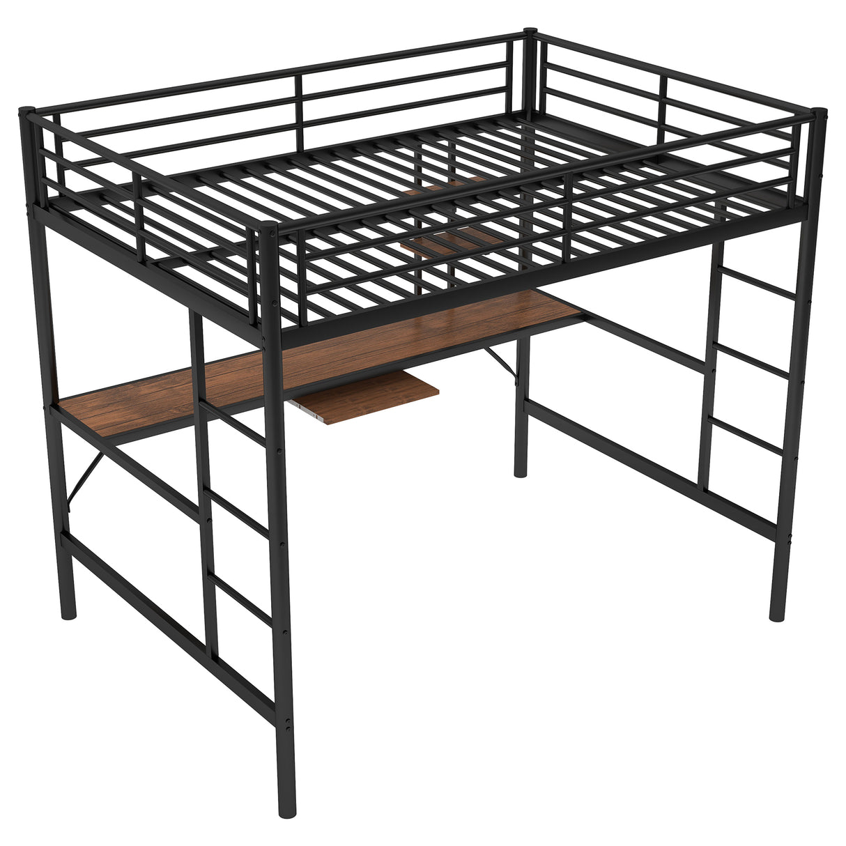 Loft Bed with Desk and Shelf , Space Saving Design,Full,Black (OLD SKU:MF285665AAB) - Home Elegance USA