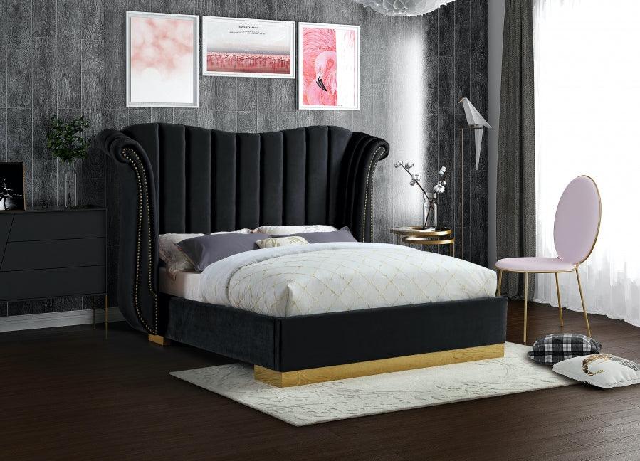 Meridian Furniture - Flora Velvet Queen Bed In Black - Florablack-Q