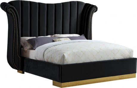 Meridian Furniture - Flora Velvet Queen Bed In Black - Florablack-Q