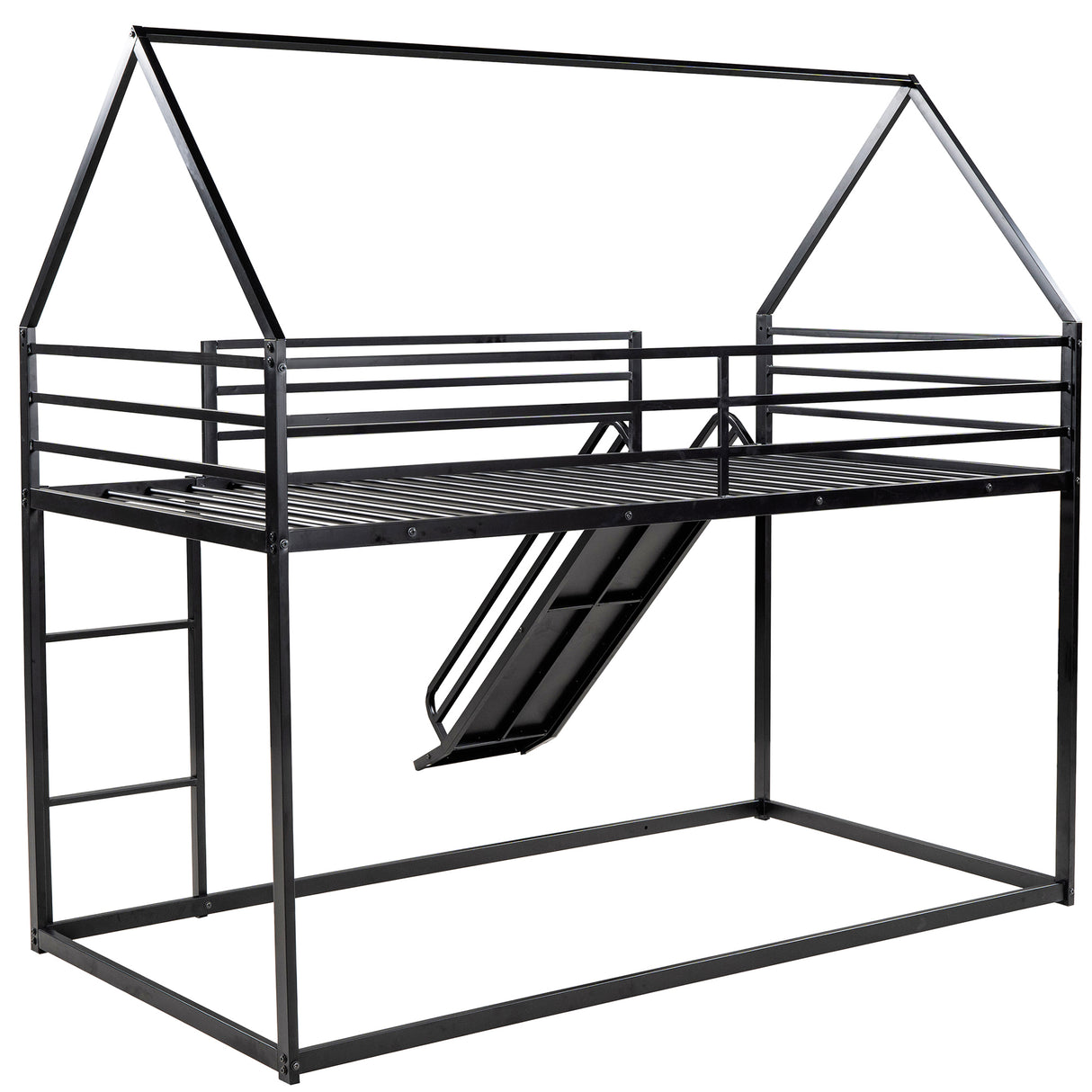 Twin over Twin House Bunk Bed with Ladder and Slide,Black - Home Elegance USA