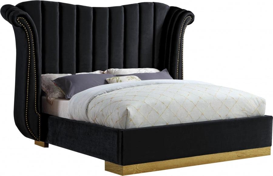 Meridian Furniture - Flora Velvet King Bed In Black - Florablack-K