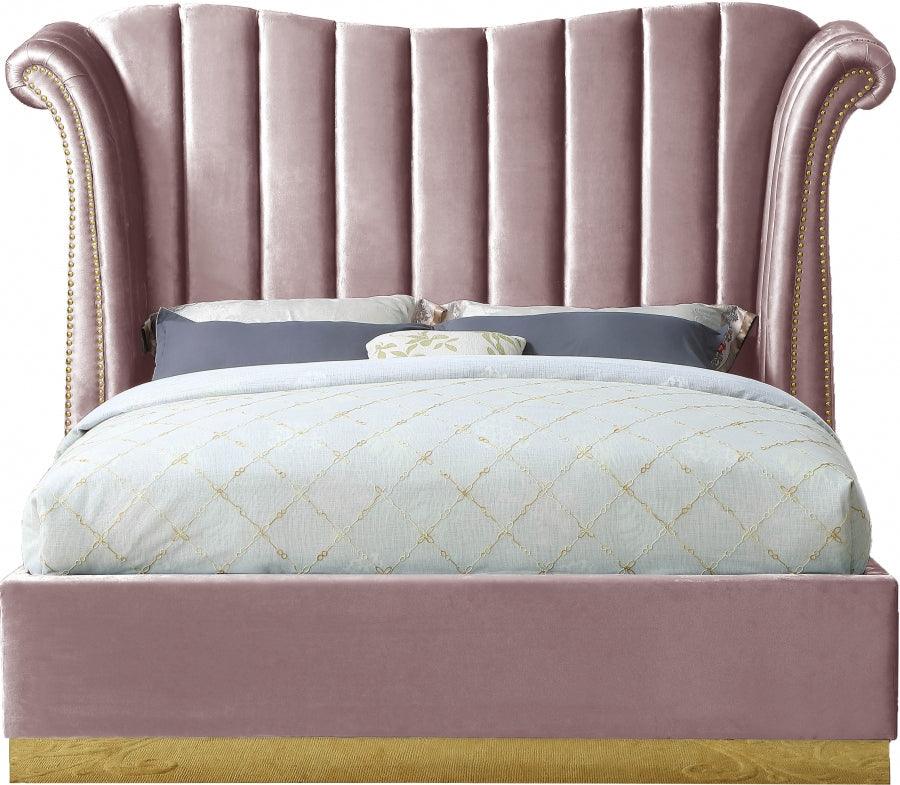 Meridian Furniture - Flora Velvet Queen Bed In Pink - Florapink-Q