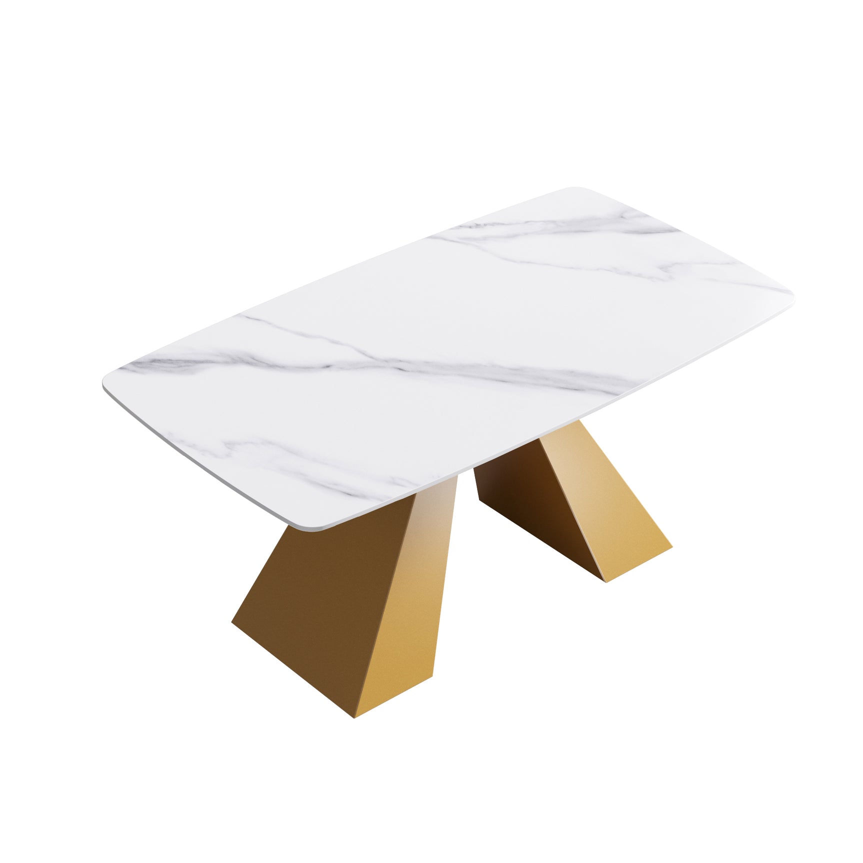 63"Modern artificial stone white curved golden metal leg dining table - 6 people - W1535S00177 - image - 5