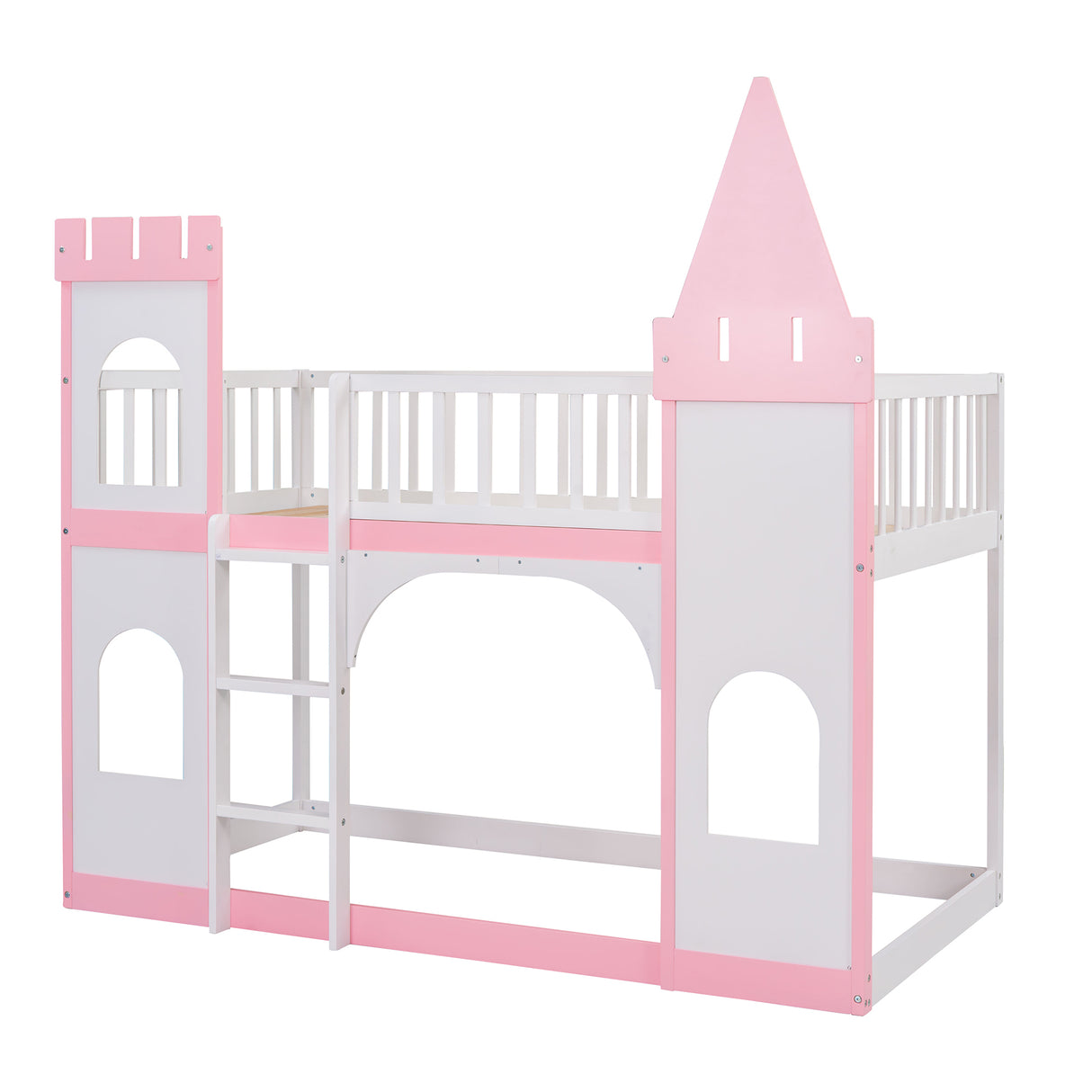 Twin Over Twin Castle Bunk Bed with Ladder - Pink - Home Elegance USA