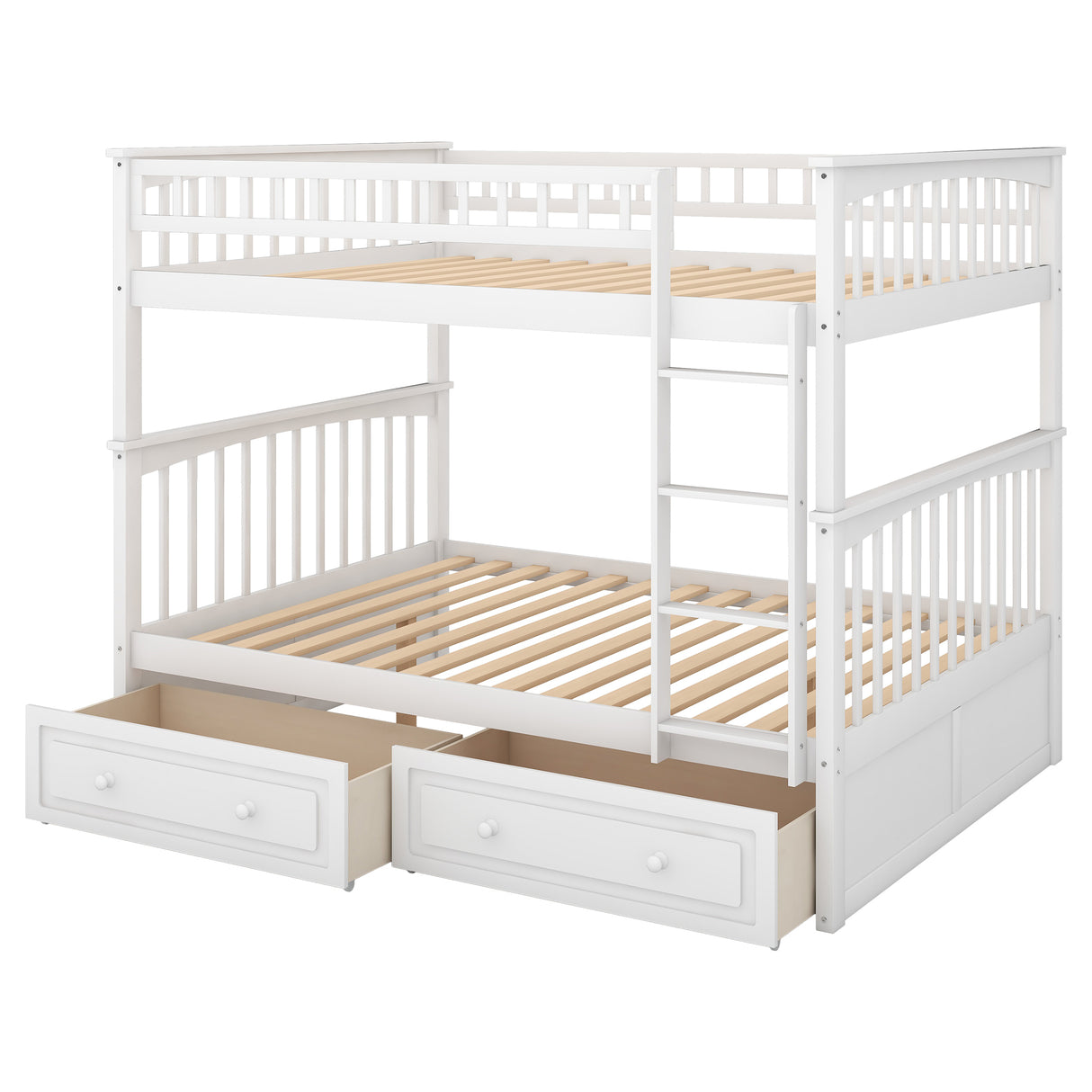 Full over Full Bunk Bed with Drawers, Convertible Beds, White(OLD SKU:SM000241AAK) - Home Elegance USA