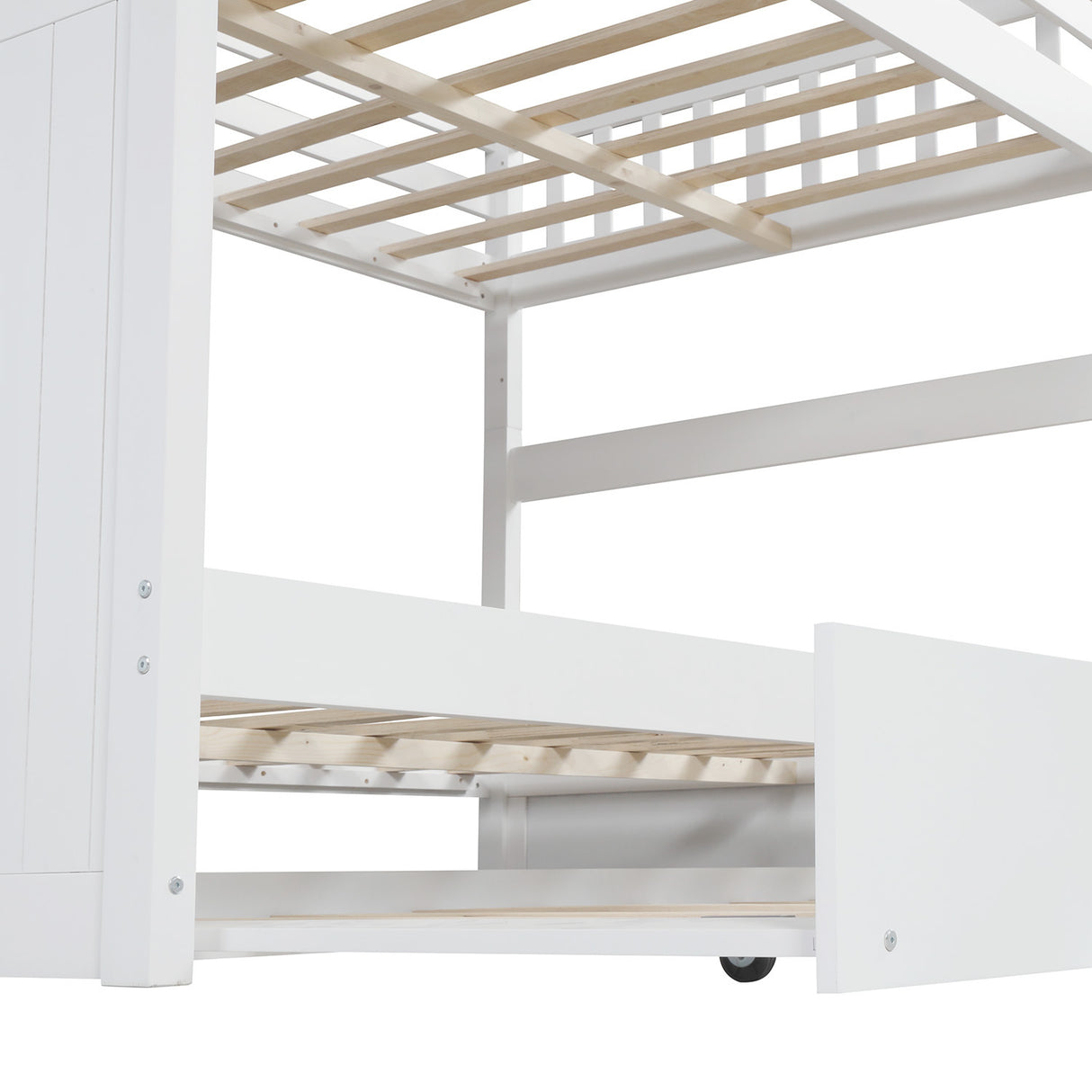 Full Over Full Bunk Bed with Twin Size Trundle (White) - Home Elegance USA