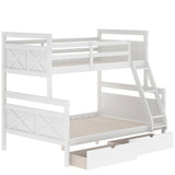 Twin over Full Bunk Bed with Ladder, Two Storage Drawers, Safety Guardrail, White - Home Elegance USA