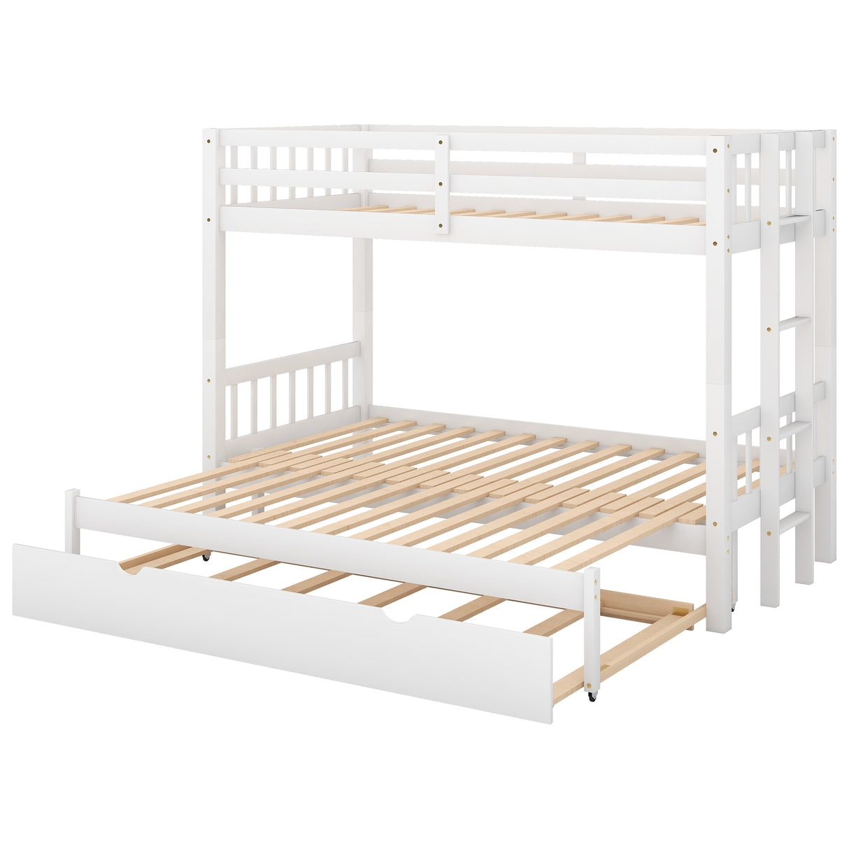 Twin over Pull-out Bunk Bed with Trundle, White - Home Elegance USA