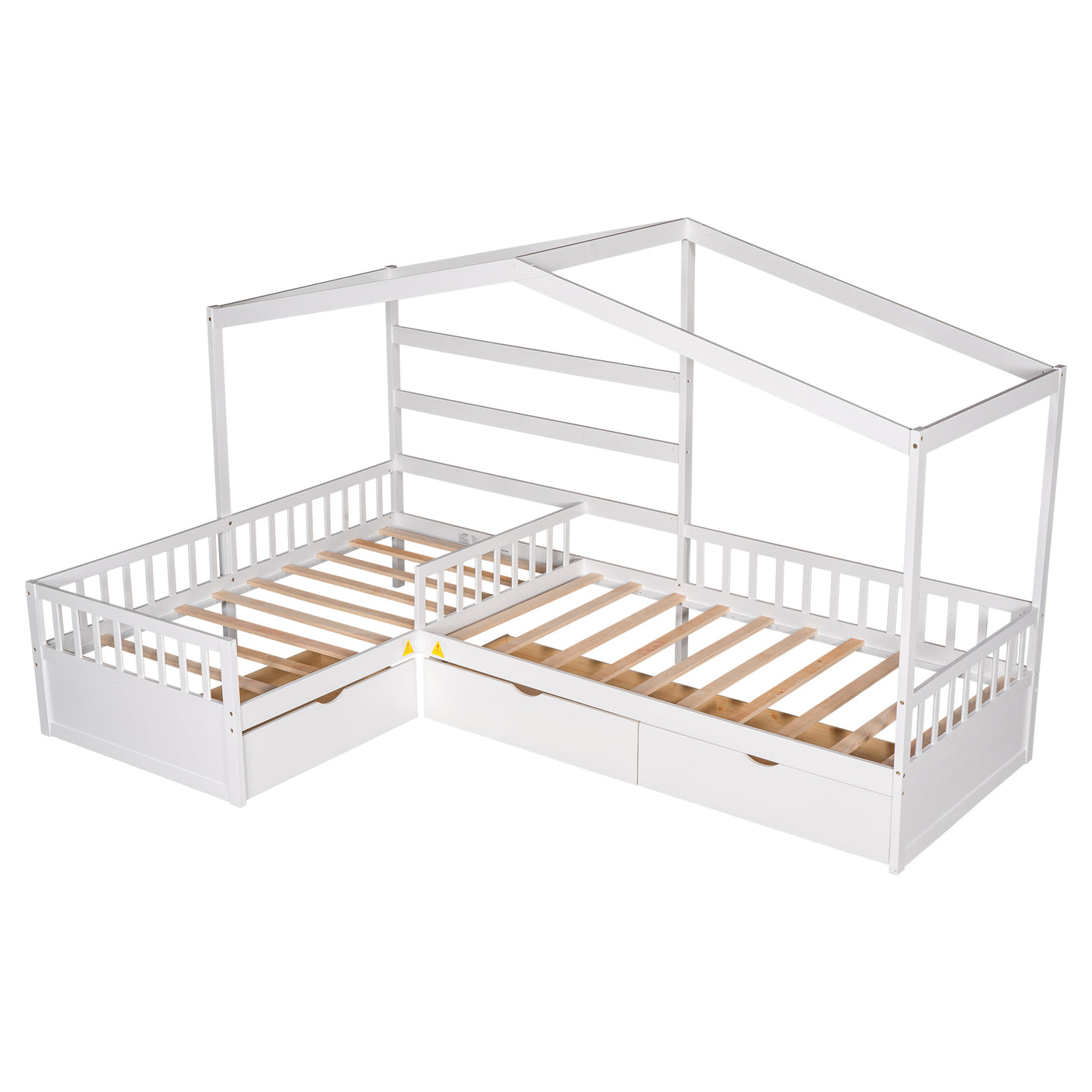 Twin Size House Platform Bed with Three Storage Drawers,White - Home Elegance USA
