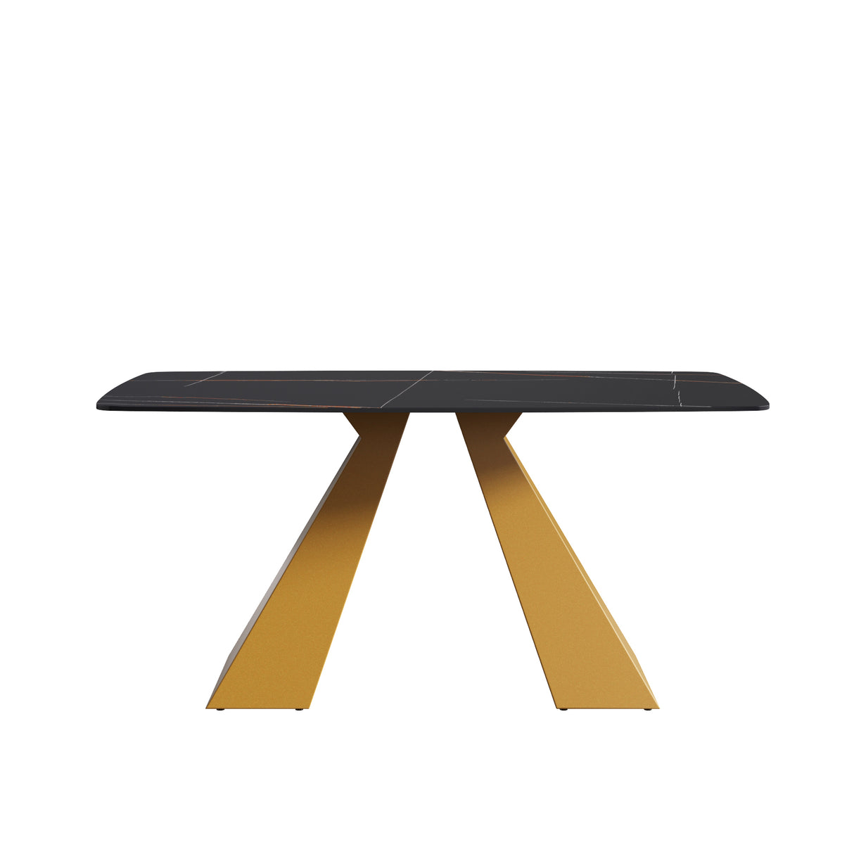 63"Modern artificial stone black curved golden metal leg dining table - 6 people - W1535S00160 - image - 3