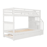 Stairway Twin-Over-Twin Bunk Bed with Twin size Trundle for Bedroom, Dorm, Adults, White( old sku: LP000209AAK ) - Home Elegance USA