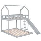 Twin over Full House Bunk Bed with Slide and Built-in Ladder,Full-Length Guardrail,Gray - Home Elegance USA