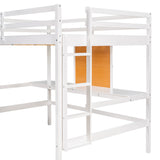 Full size Loft Bed with Desk and Writing Board, Wooden Loft Bed with Desk & 2 Drawers Cabinet- White - Home Elegance USA