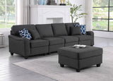 Leo Dark Gray Linen 5 Seater Sofa and Ottoman Home Elegance USA