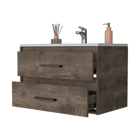 Lafayette 2-Drawer Wall Mounted Bathroom Vanity in Dark Brown and White