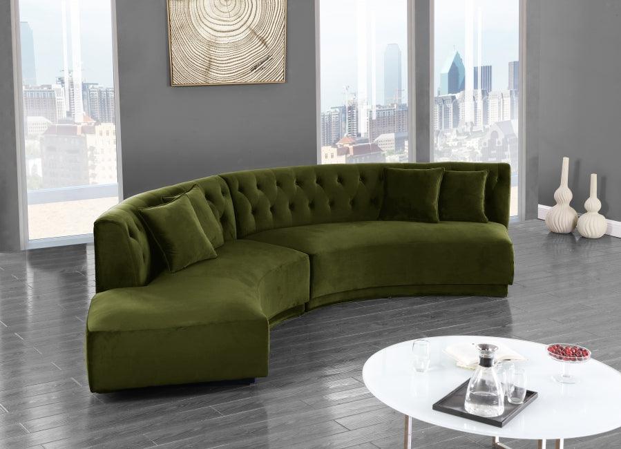 Meridian Furniture - Kenzi 2 Piece Sectional Velvet In Olive - 641Olive-Sectional