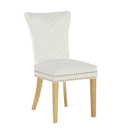 Eva 2 Piece Gold Legs Dining Chairs Finished with Velvet Fabric in Beige - Home Elegance USA