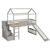 Twin Loft Bed with Two Drawers and Slide, House Bed with Slide, Gray (Old SKU: LP000130AAE) - Home Elegance USA