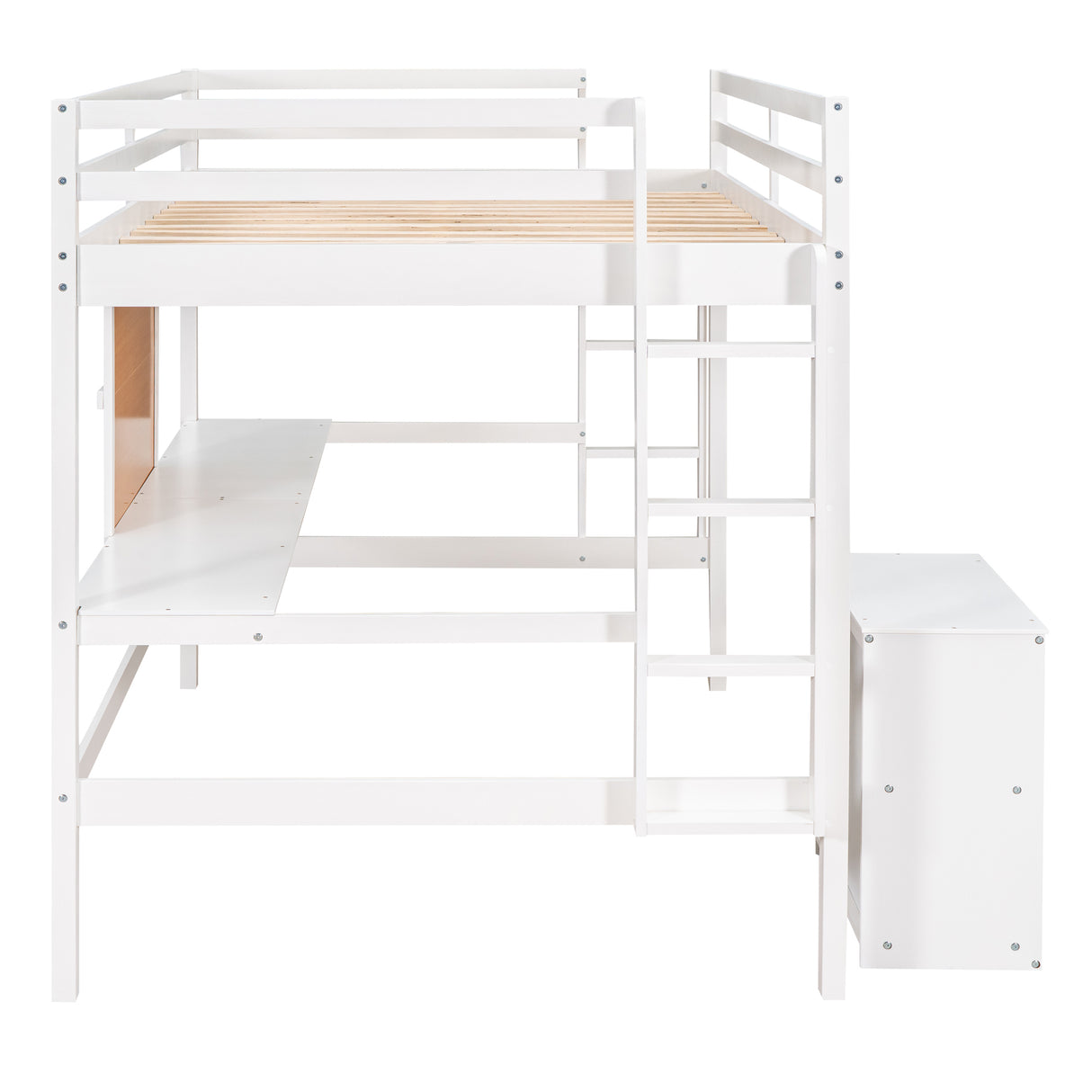 Twin size Loft Bed with Desk and Writing Board, Wooden Loft Bed with Desk & 2 Drawers Cabinet- White - Home Elegance USA