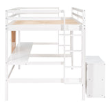 Twin size Loft Bed with Desk and Writing Board, Wooden Loft Bed with Desk & 2 Drawers Cabinet- White - Home Elegance USA