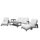 Octavia All-Weather Outdoor 7-Piece Aluminum Deep Seating Set with Water-Repellent Cushions, for Patio, Deck, Backyards, Garden, Lawns, Poolside, and Beach.