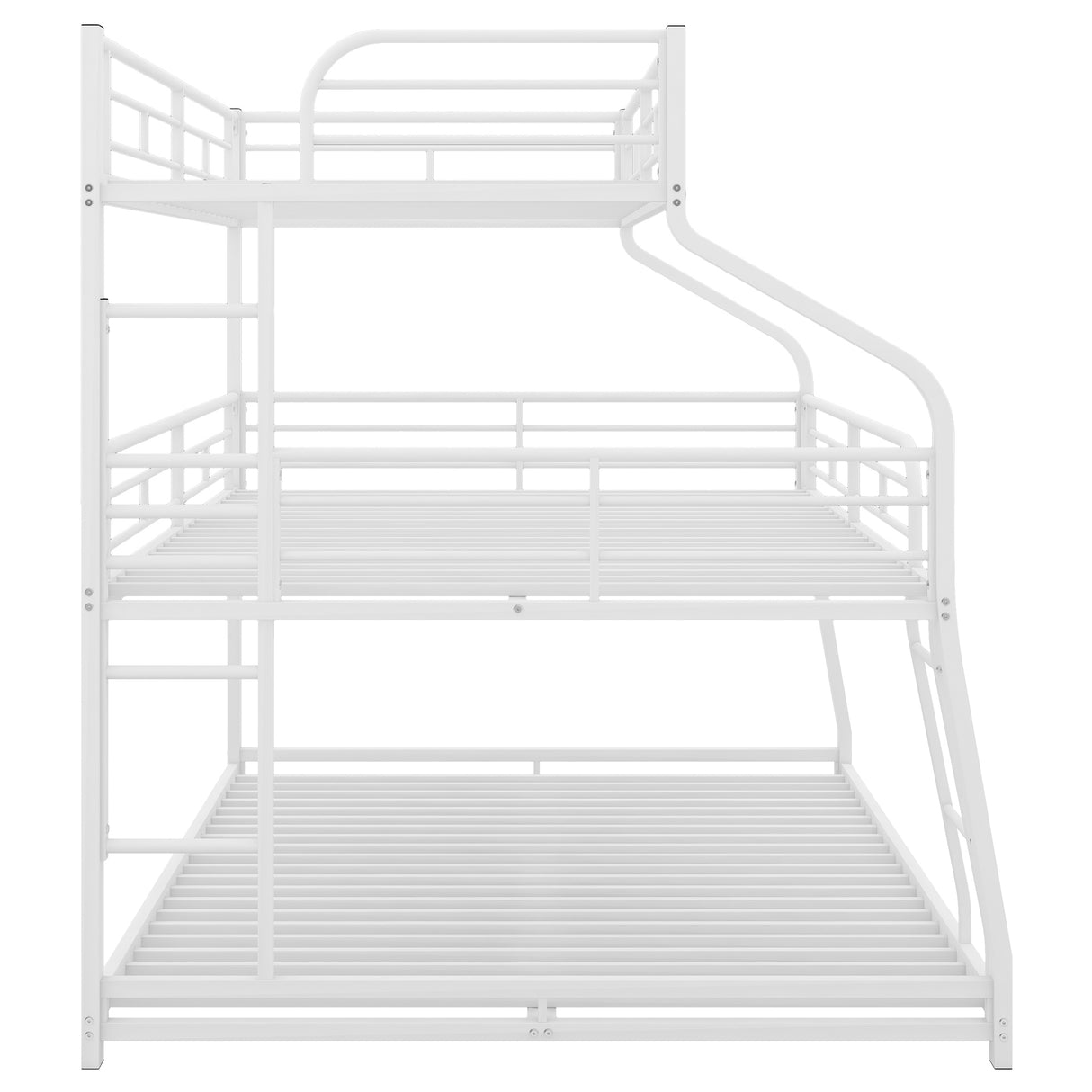 Twin XL/Full XL/Queen Triple Bunk Bed with Long and Short Ladder and Full-Length Guardrails,White - Home Elegance USA