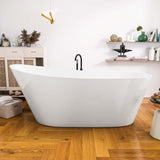 67" Acrylic Free Standing Tub - Classic Oval Shape Soaking Tub, Adjustable Freestanding Bathtub with Integrated Slotted Overflow and Chrome Pop-up Drain Anti-clogging Gloss White