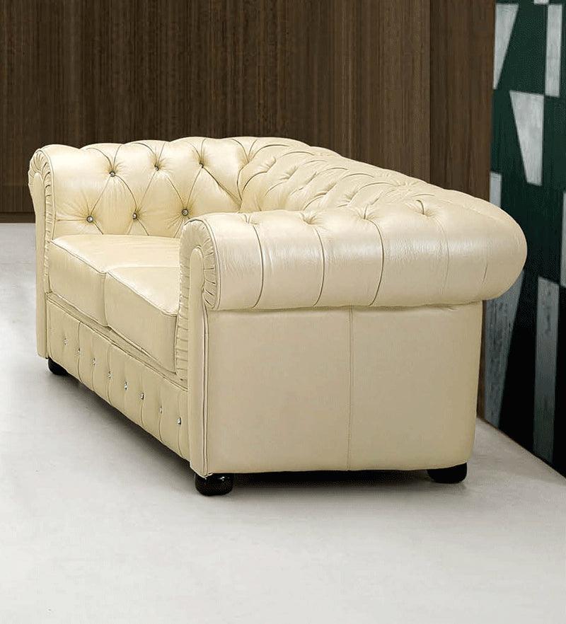 Esf Furniture - 258 Modern Leather Loveseat In Ivory - 2582